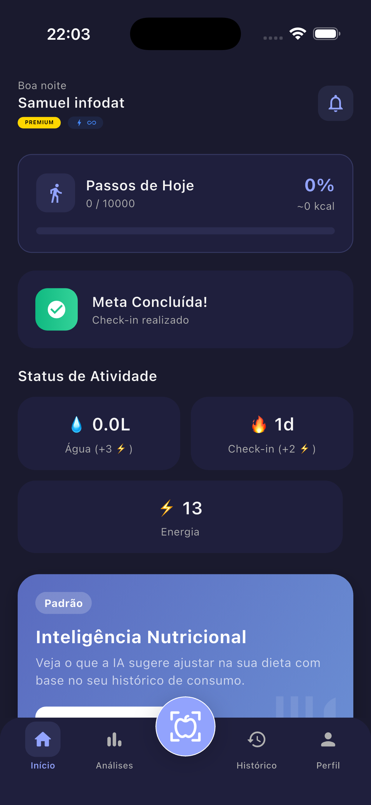 Tela secundária do ComidIA